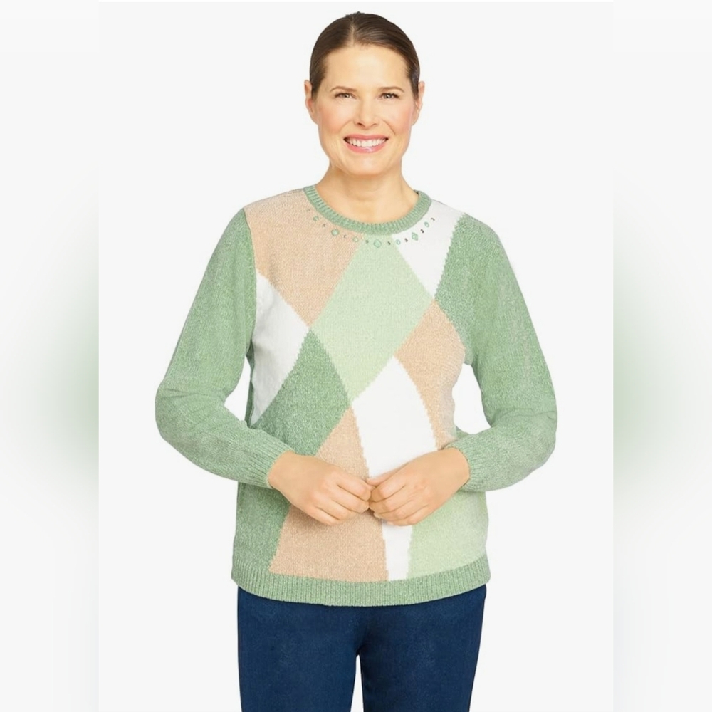 Alfred Dunner Women's Small‎ Chenille Colorblock Sweater Sage Small